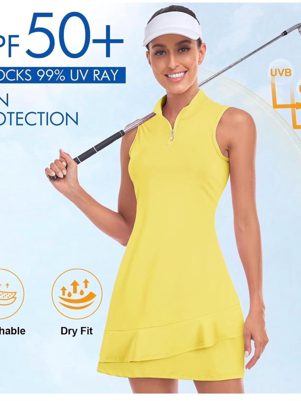 Sleeveless Yellow Zip-Front Tennis Dress